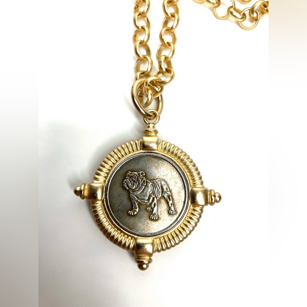 NWT VB&Co Artisan Crafted Bull Dog Coin Pendant Necklace